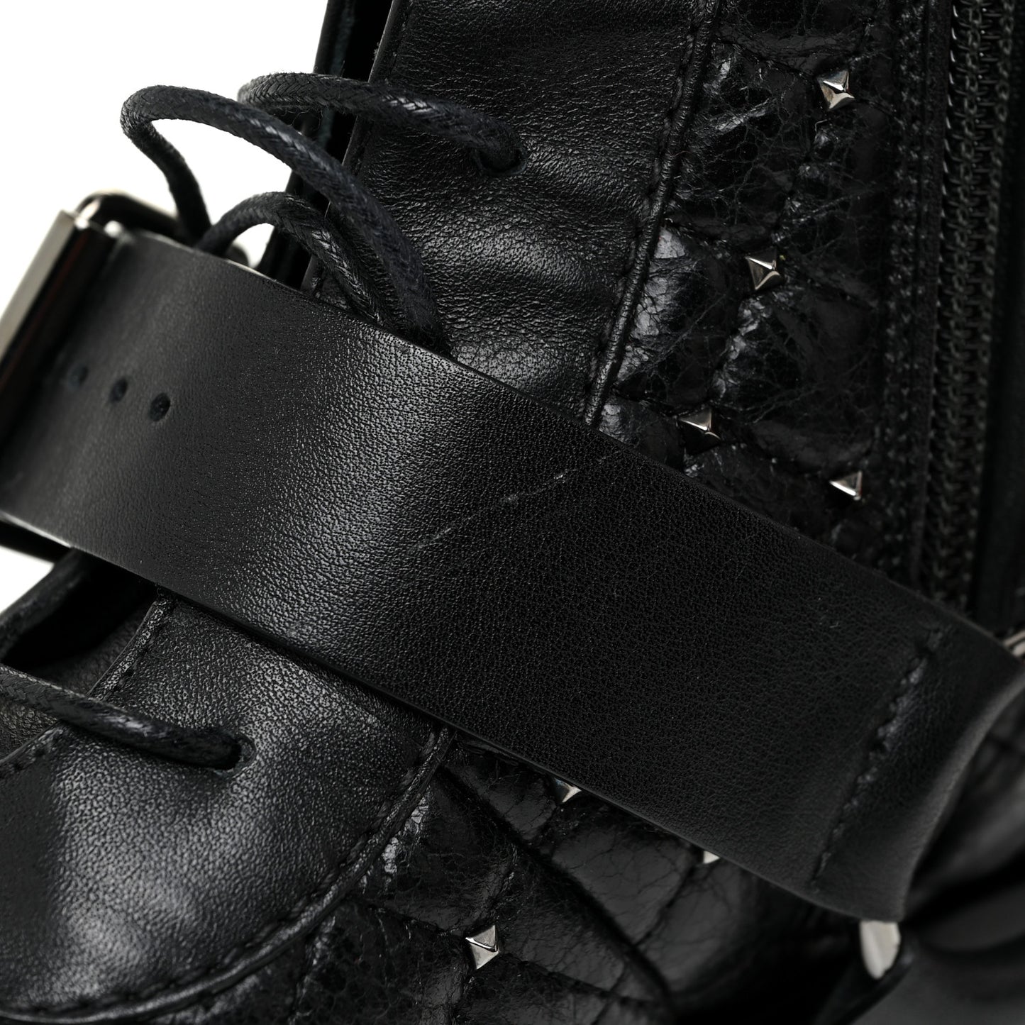 Crackled Lambskin Rockstud Spike 20mm Combat Boots 36.5 Black