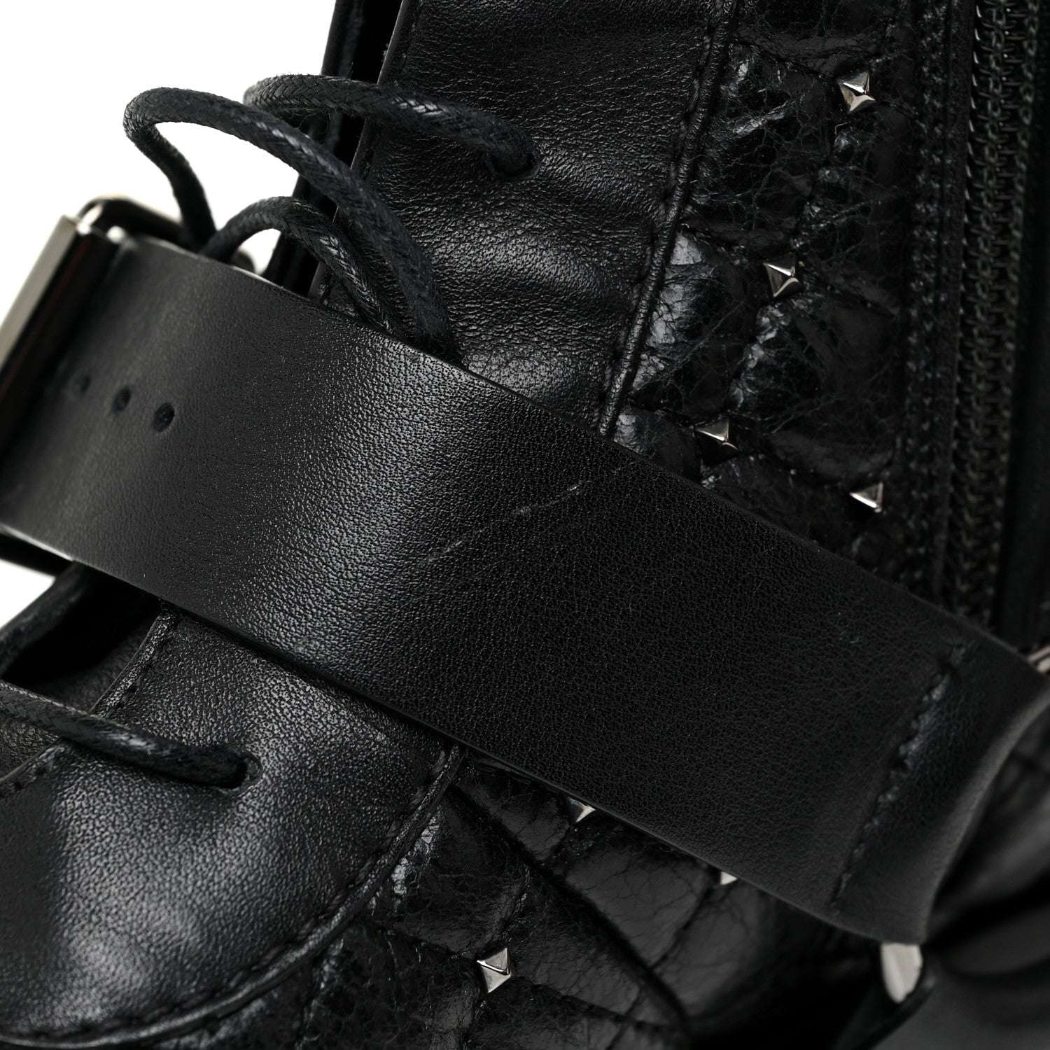 Valentino Garavani Crackled Lambskin Rockstud Spike 20mm Combat Boots 36.5 Black 8 of 11