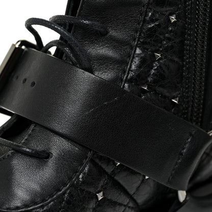 Valentino Garavani Crackled Lambskin Rockstud Spike 20mm Combat Boots 36.5 Black 8 of 11
