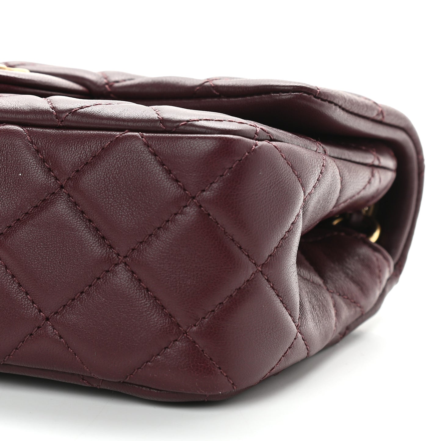 Lambskin Quilted Mini Rectangular Pearl Crush Flap Burgundy