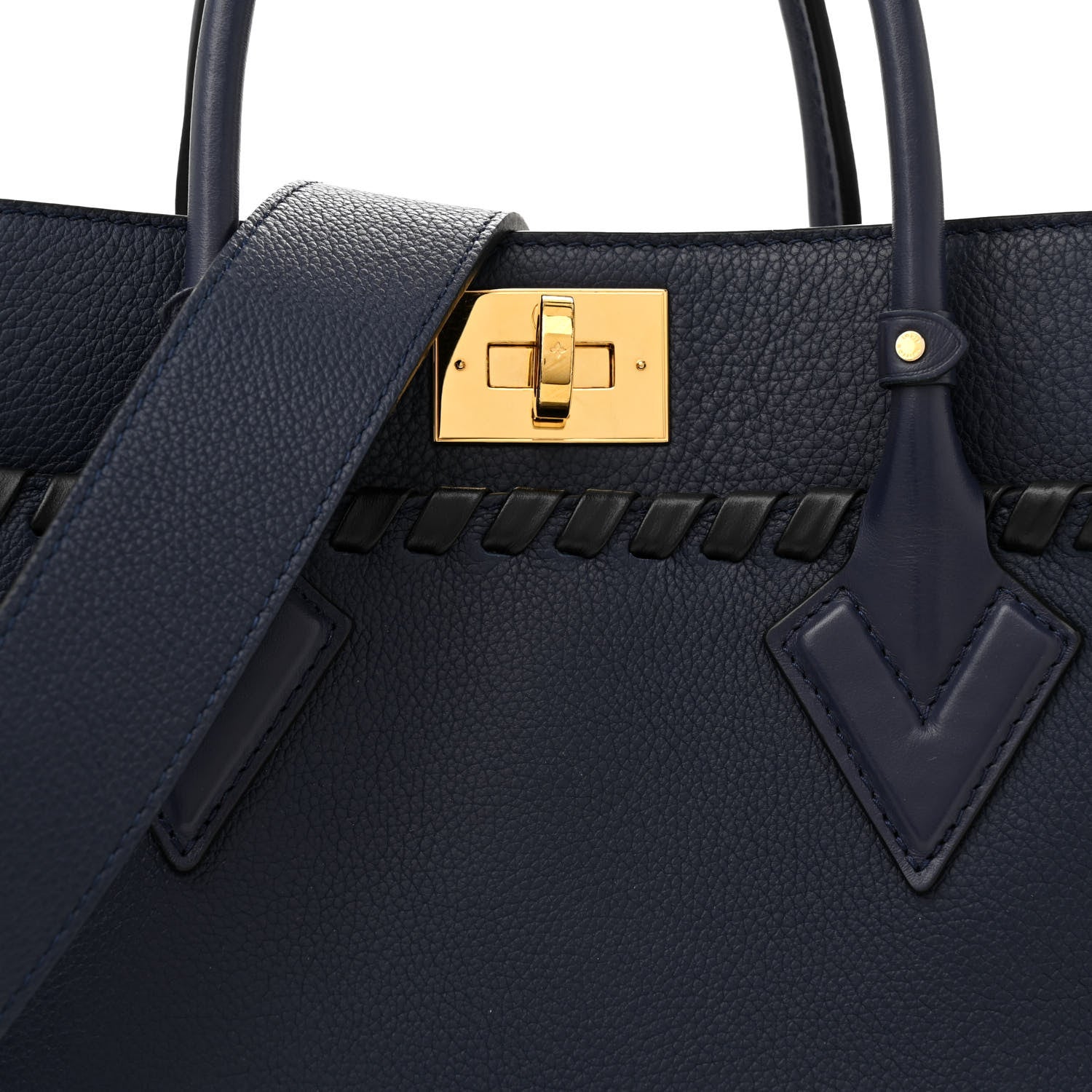 Louis Vuitton Calfskin Mahina Braided On My Side MM Navy 7 of 9