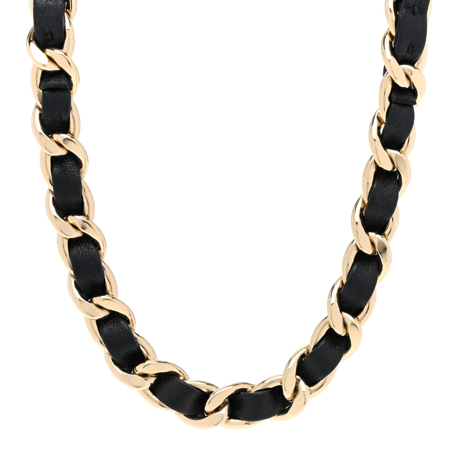 Metal Lambskin CC Chain Choker Necklace Black Gold