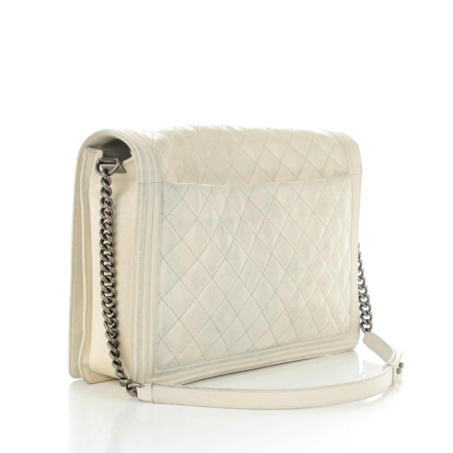 Goatskin Quilted Large Gentle Boy Flap Dark White