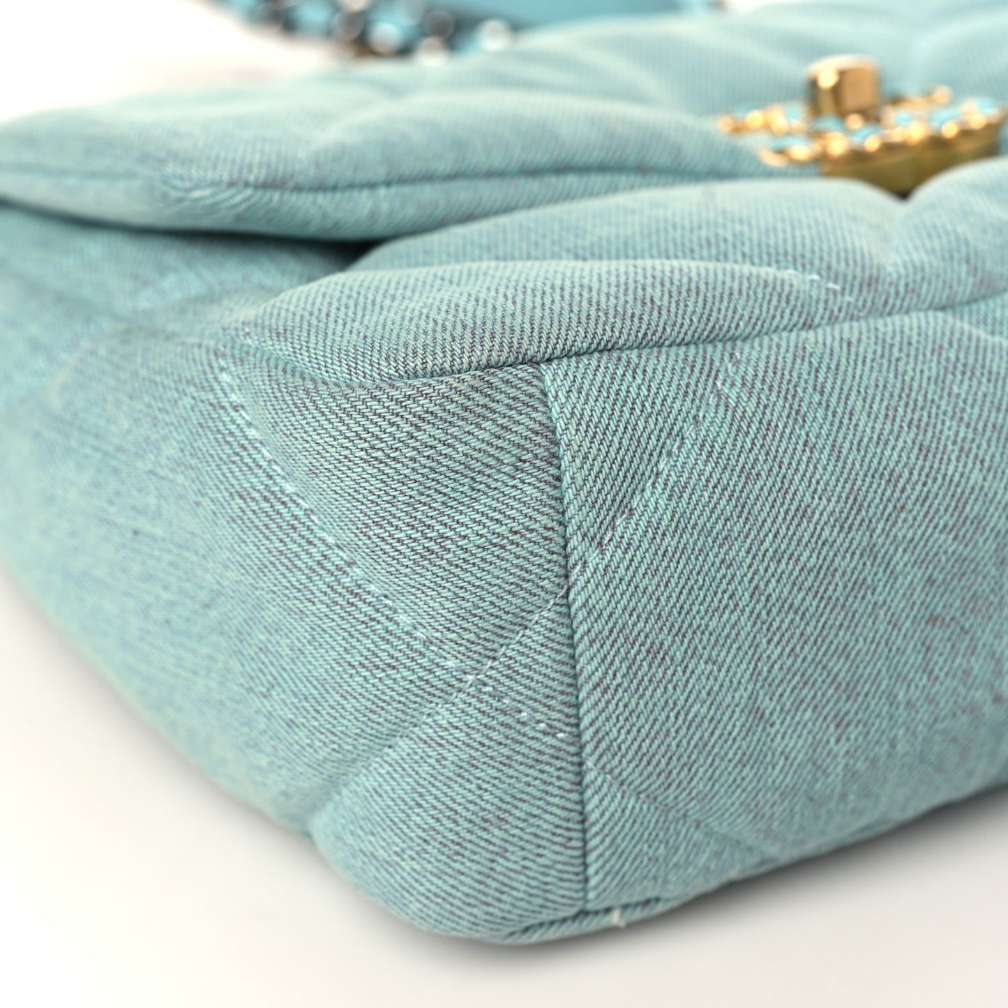 Denim Quilted Medium Chanel 19 Flap Neon Blue