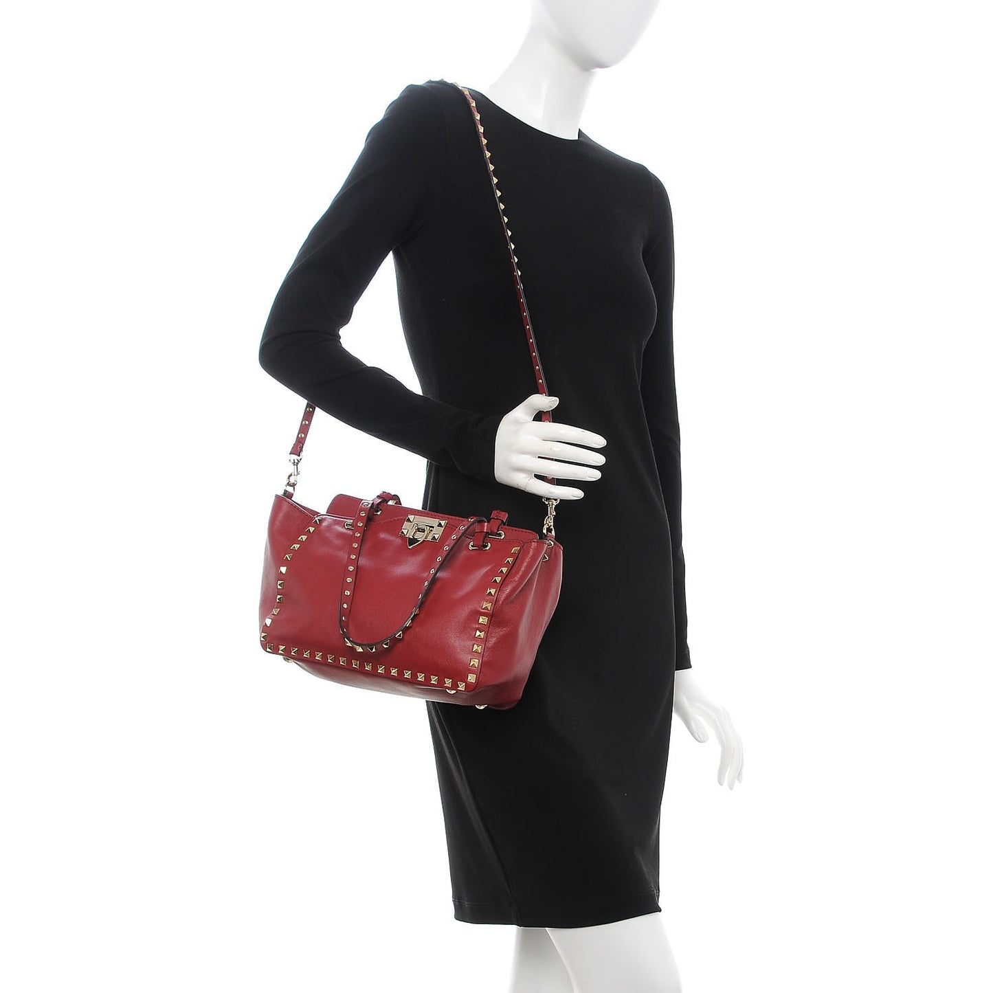 Vitello Small Rockstud Tote Scarlet