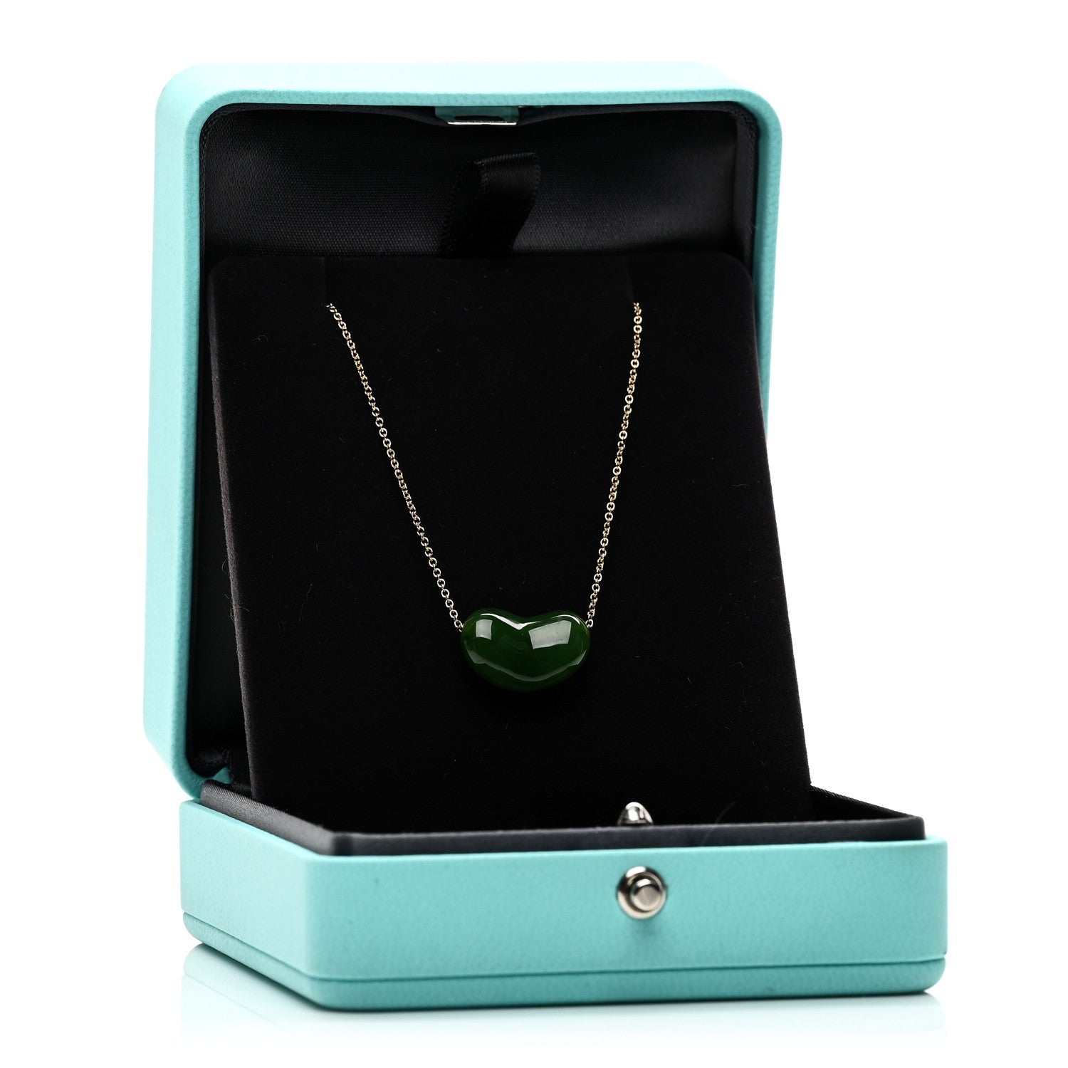 Tiffany 18K Yellow Gold Jade 18mm Elsa Peretti Bean Pendant Necklace 5 of 5