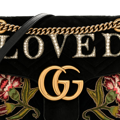 Gucci Velvet Matelasse Loved Embroidered Medium GG Marmont Shoulder Bag Black 9 of 15