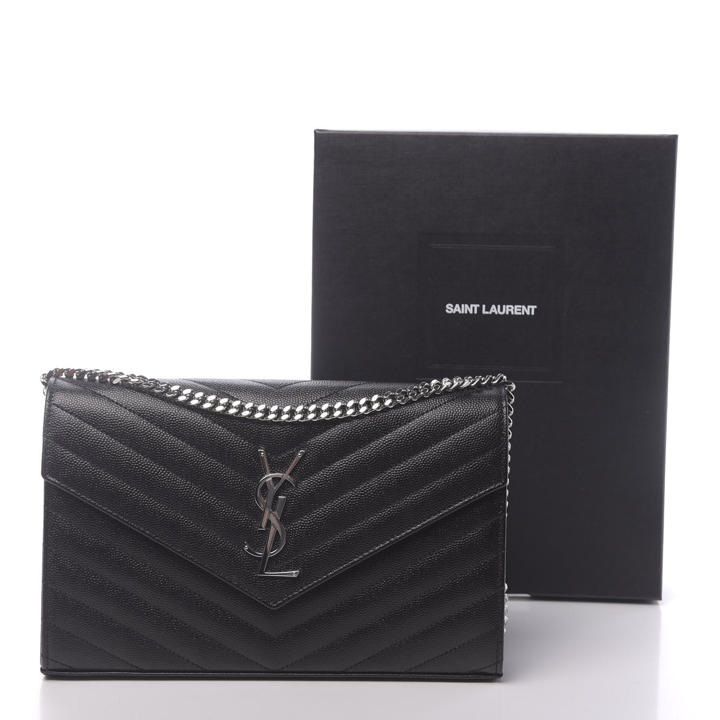 Grain De Poudre Matelasse Chevron Monogram Chain Wallet Black