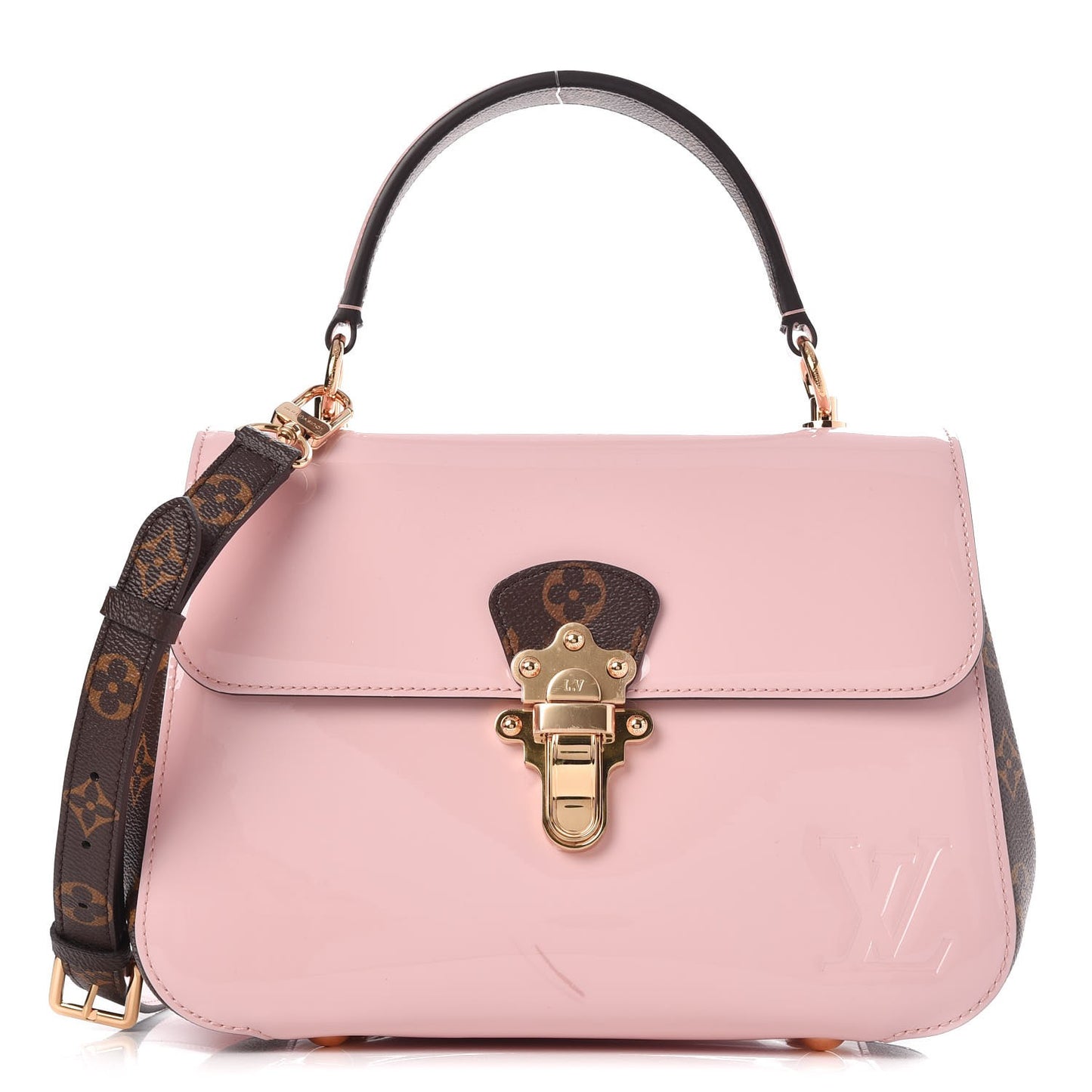 Patent Calfskin Monogram Cherrywood PM Rose Ballerine