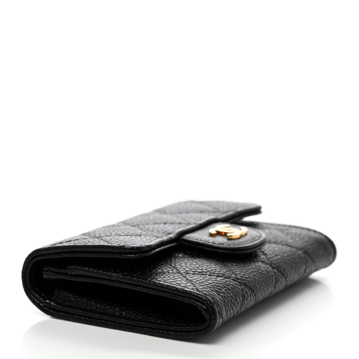 Caviar Quilted Flap Card Holder Wallet Black