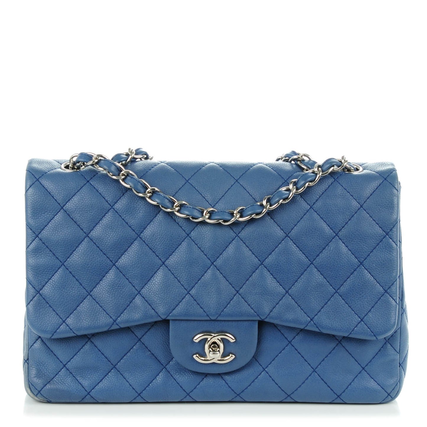 Washed Caviar Quilted Jumbo Single Flap Blue