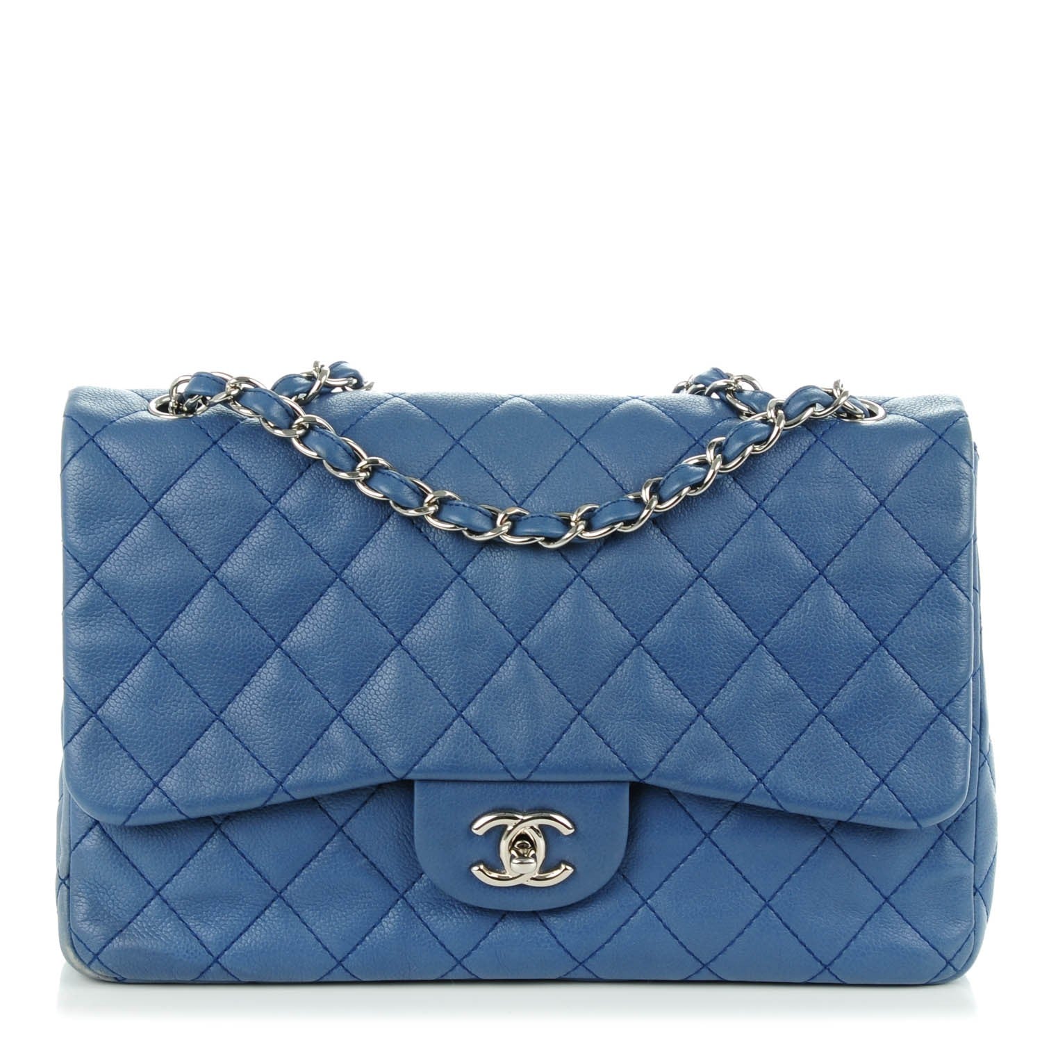 Chanel Washed Caviar Quilted Jumbo Single Flap Blue 1 of 8