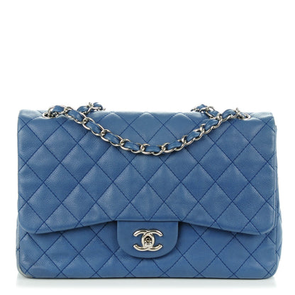 Chanel Washed Caviar Quilted Jumbo Single Flap Blue 1 of 8
