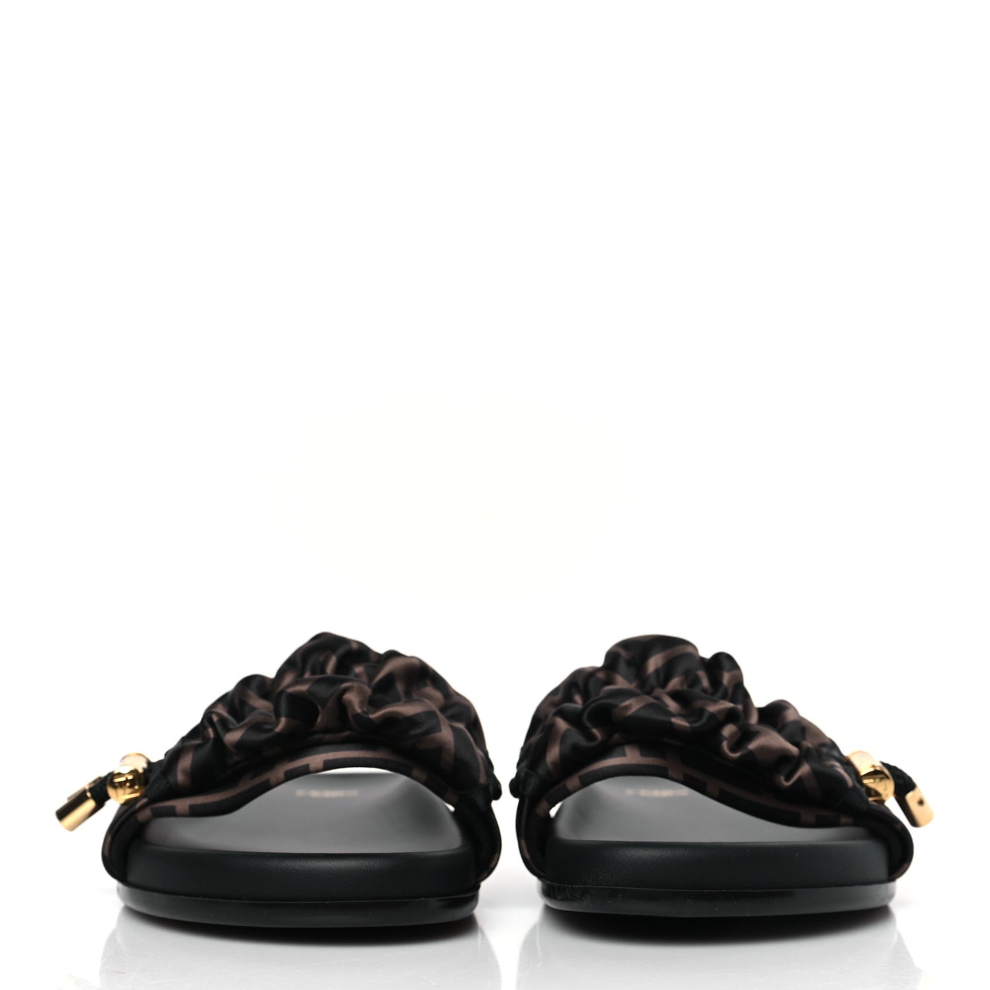 Satin FF Fendi Feel Slide Sandals 39 Tobacco Black