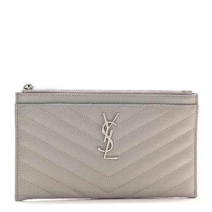 Saint Laurent Grain De Poudre Chevron Monogram Bill Pouch Granite 1 of 7
