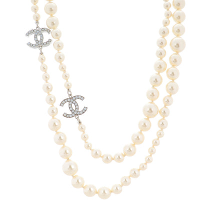 Chanel Graduated Pearl CC Long Necklace Silver 1 of 4