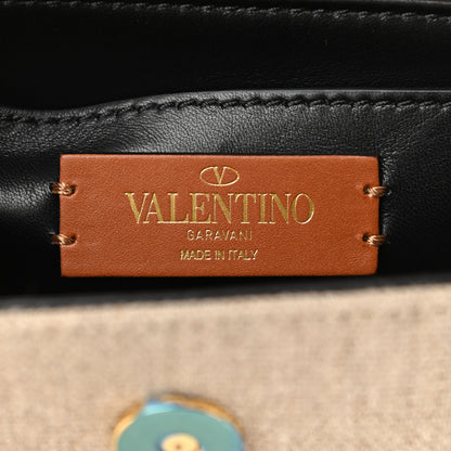 Valentino Garavani Calfskin Linen Small Supervee Crossbody Bag Saddle Brown Natural 6 of 8