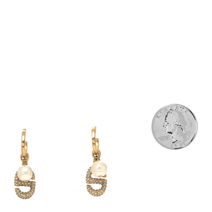 Christian Dior Pearl Crystal CD Hoop Earrings Gold 2 of 4