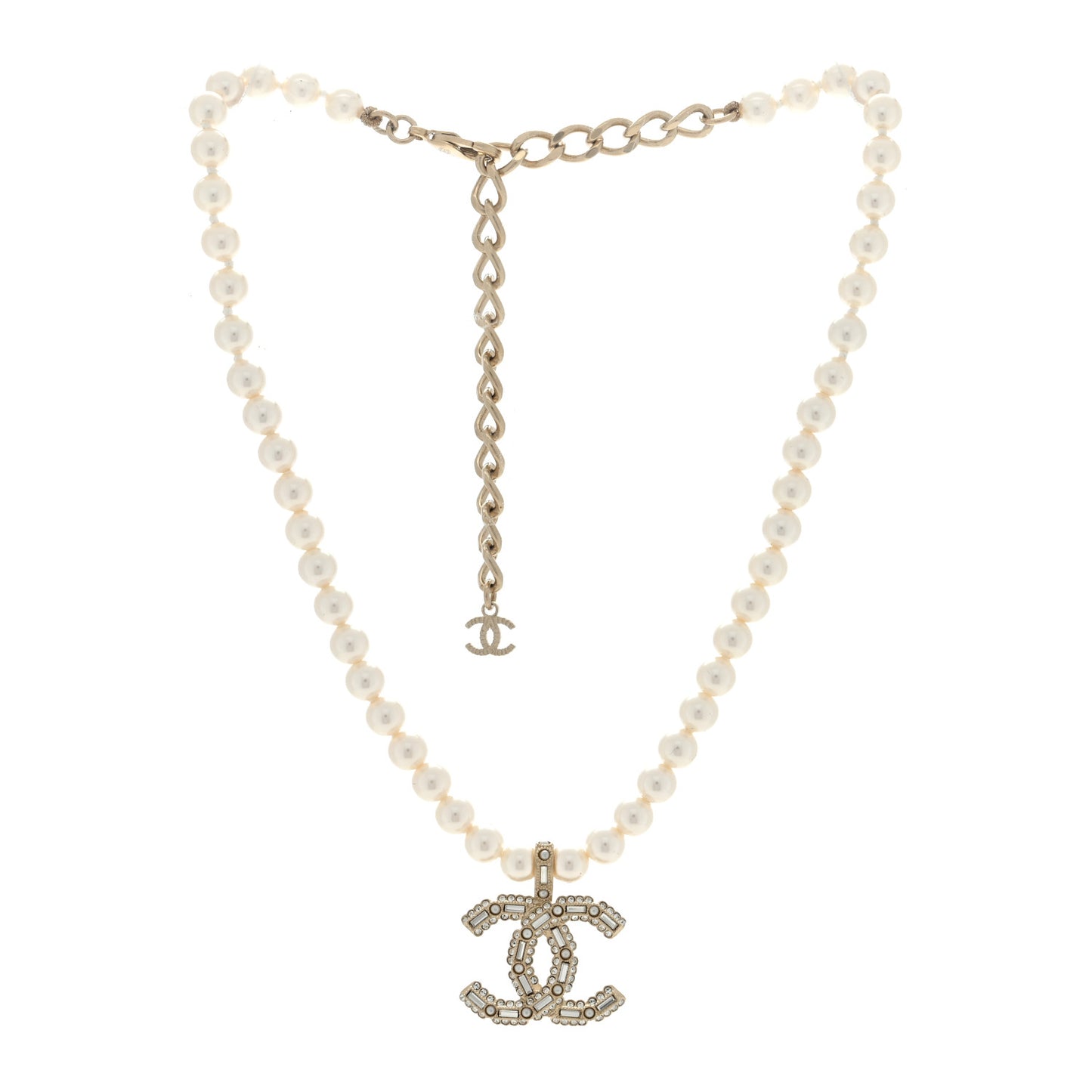 Pearl Crystal CC Necklace Gold White