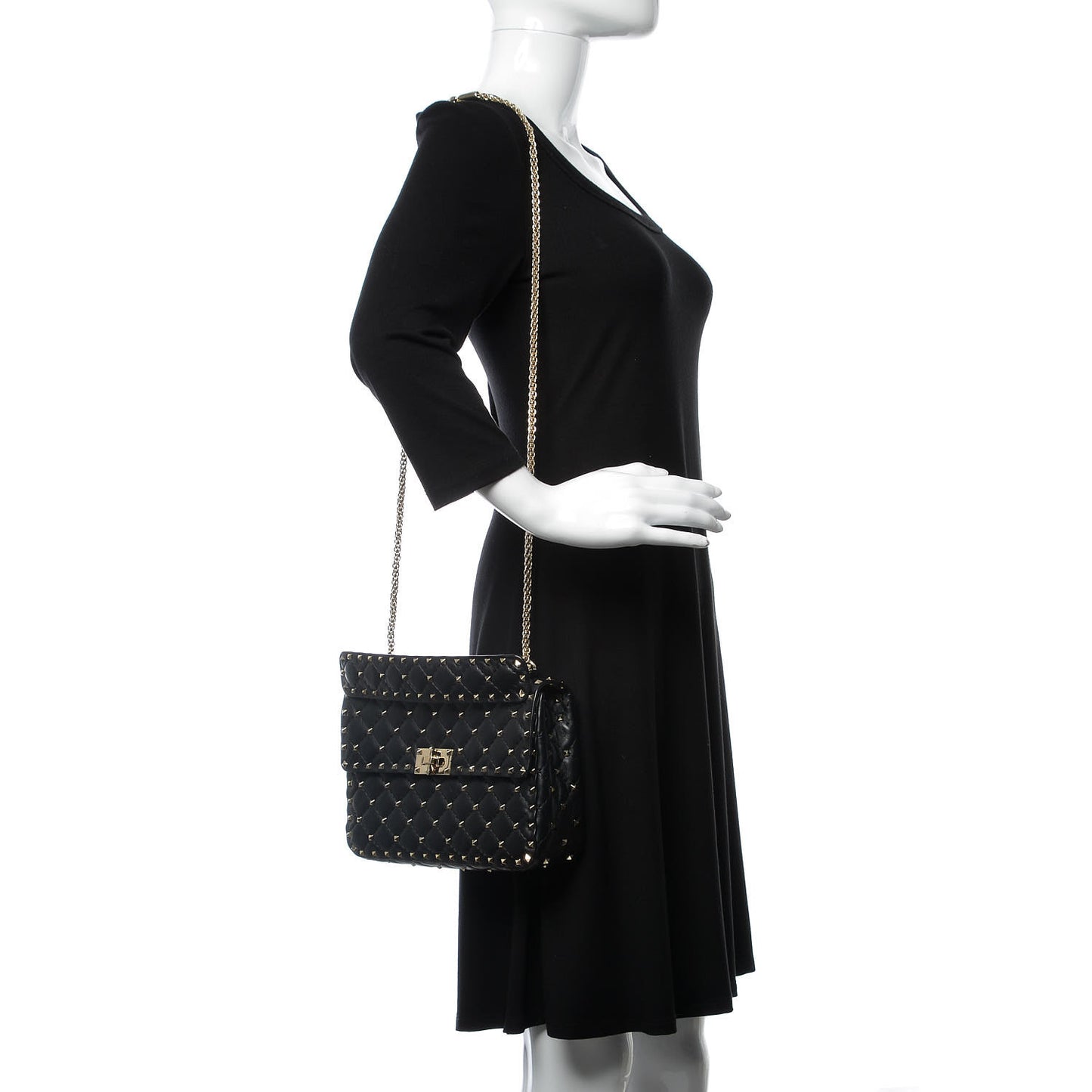 Lambskin Medium Rockstud Spike Shoulder Bag Black