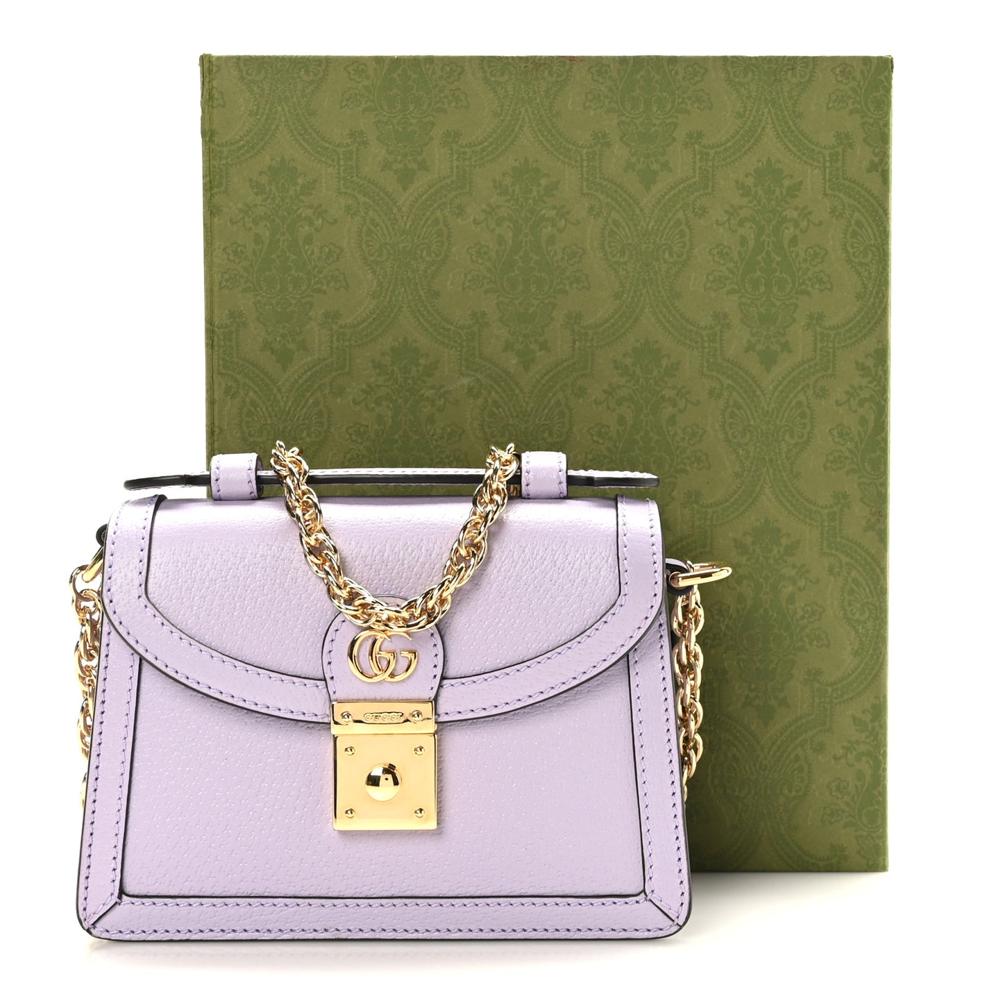 Textured Dollar Calfskin Mini Ophidia Padlock Top Handle Chain Shoulder Bag Senanque