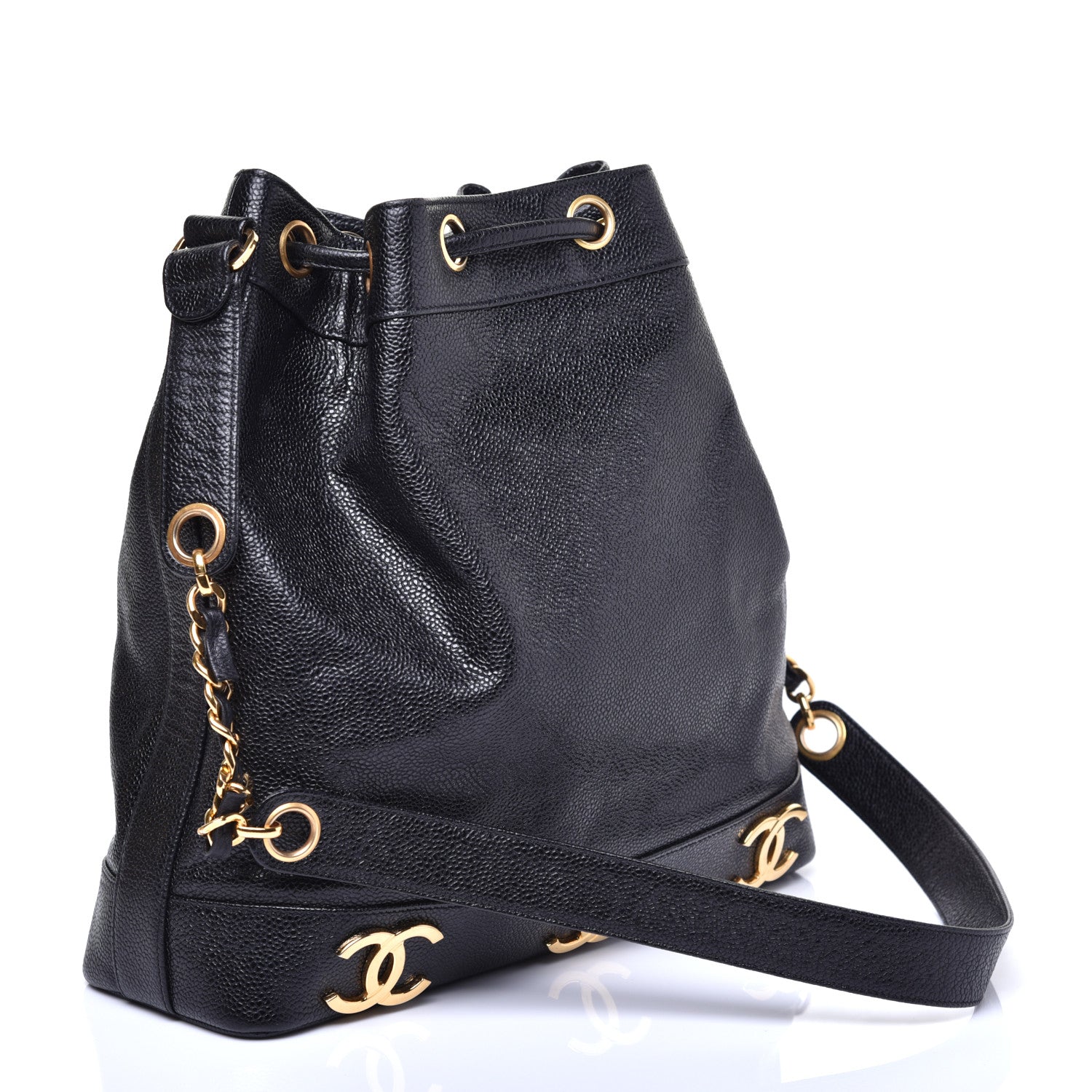 Chanel Caviar CC Drawstring Shoulder Bag Black 3 of 11