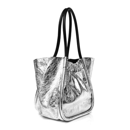 Proenza Schouler Metallic Calfskin Large Ruched Tote Silver 3 of 10
