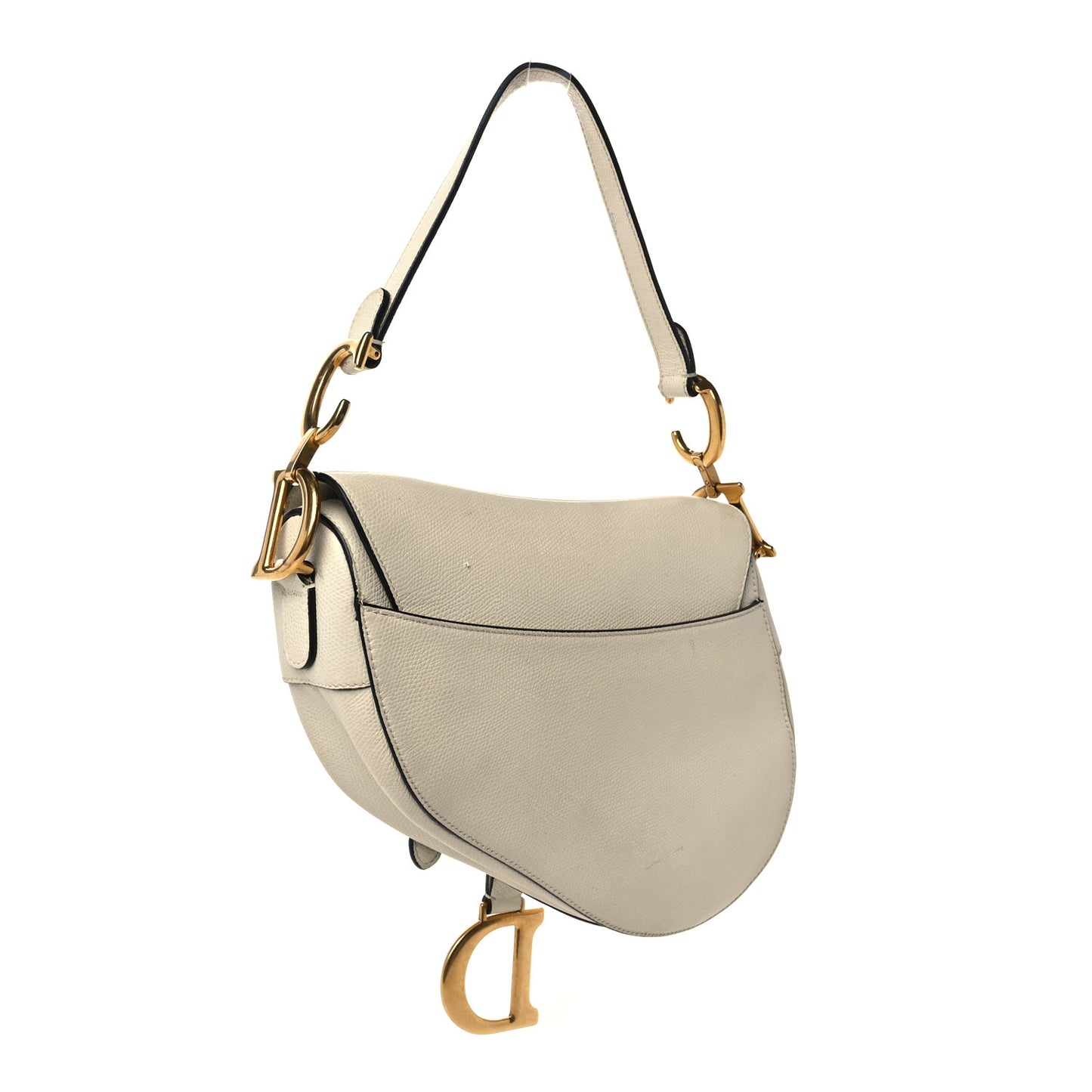 Grained Calfskin Mini Saddle Bag White