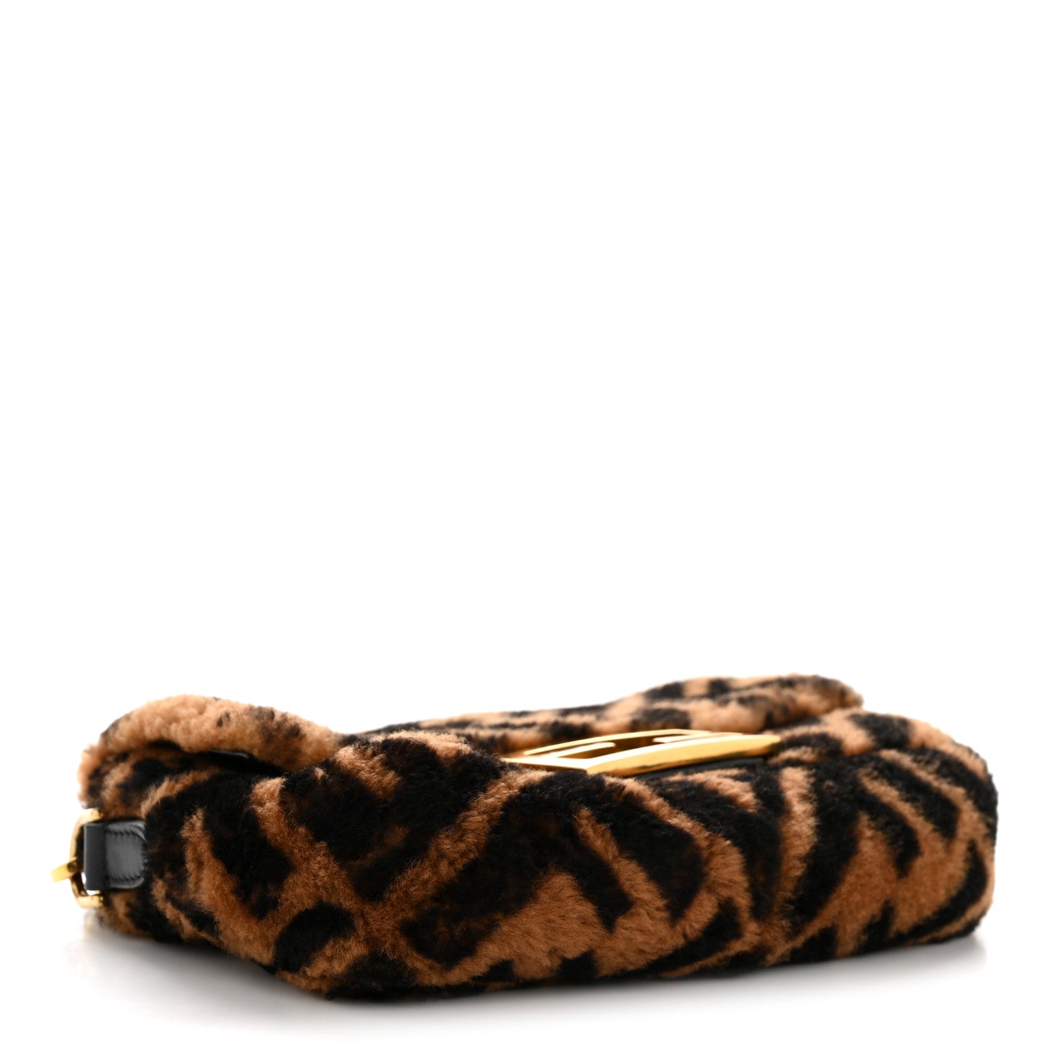 Fendi Shearling Vitello Dolce Macro FF 1974 Mini Baguette Tobacco Black 4 of 11