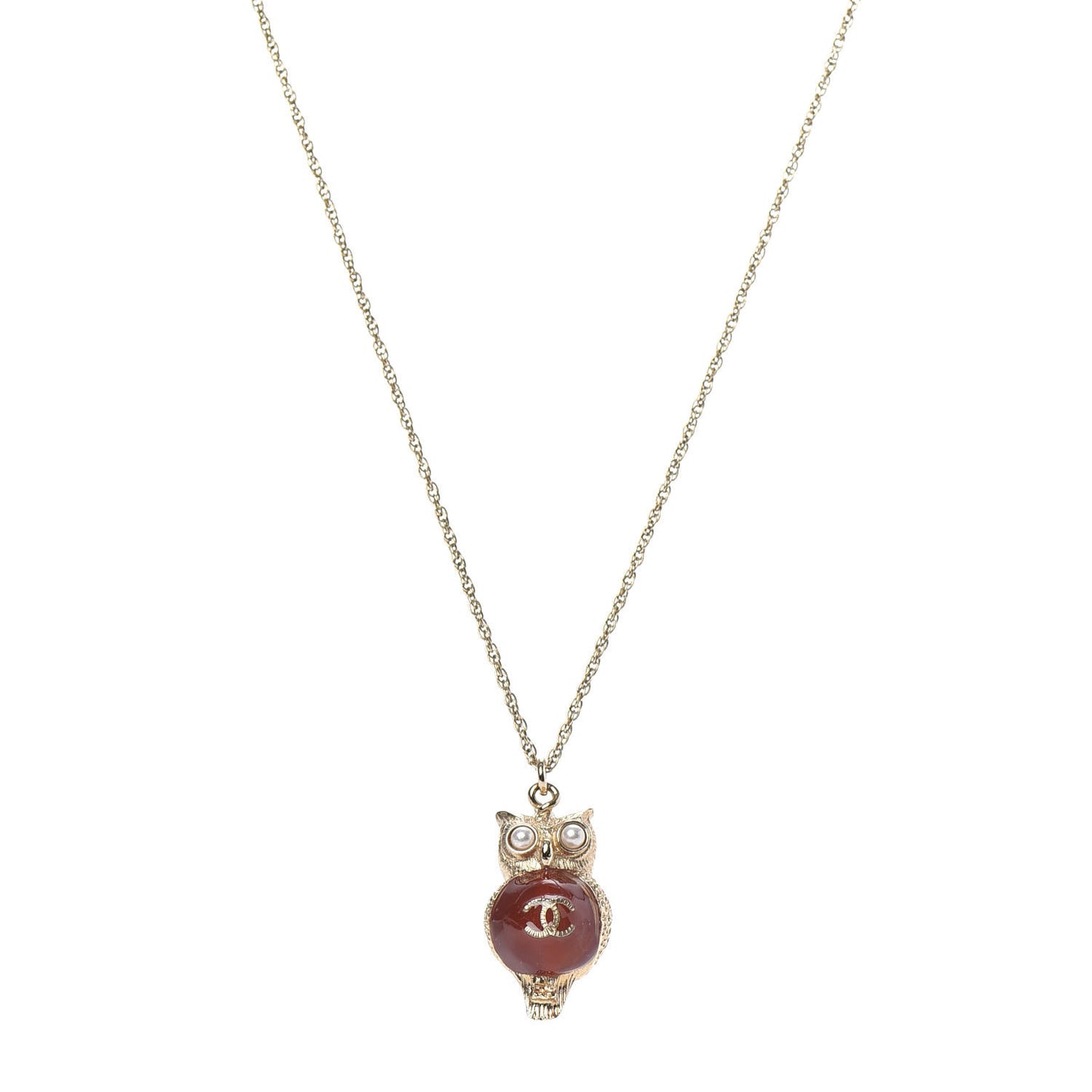 Resin Pearl CC Owl Necklace Gold Orange
