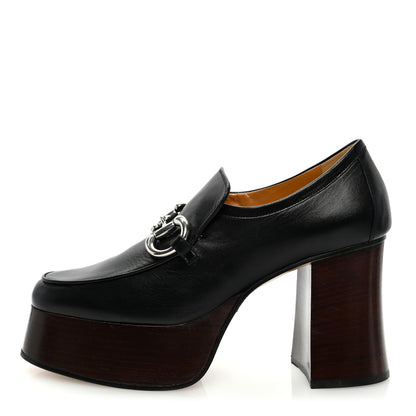 Gucci Malaga Kid Horsebit Platform Loafers 38 Black 1 of 8