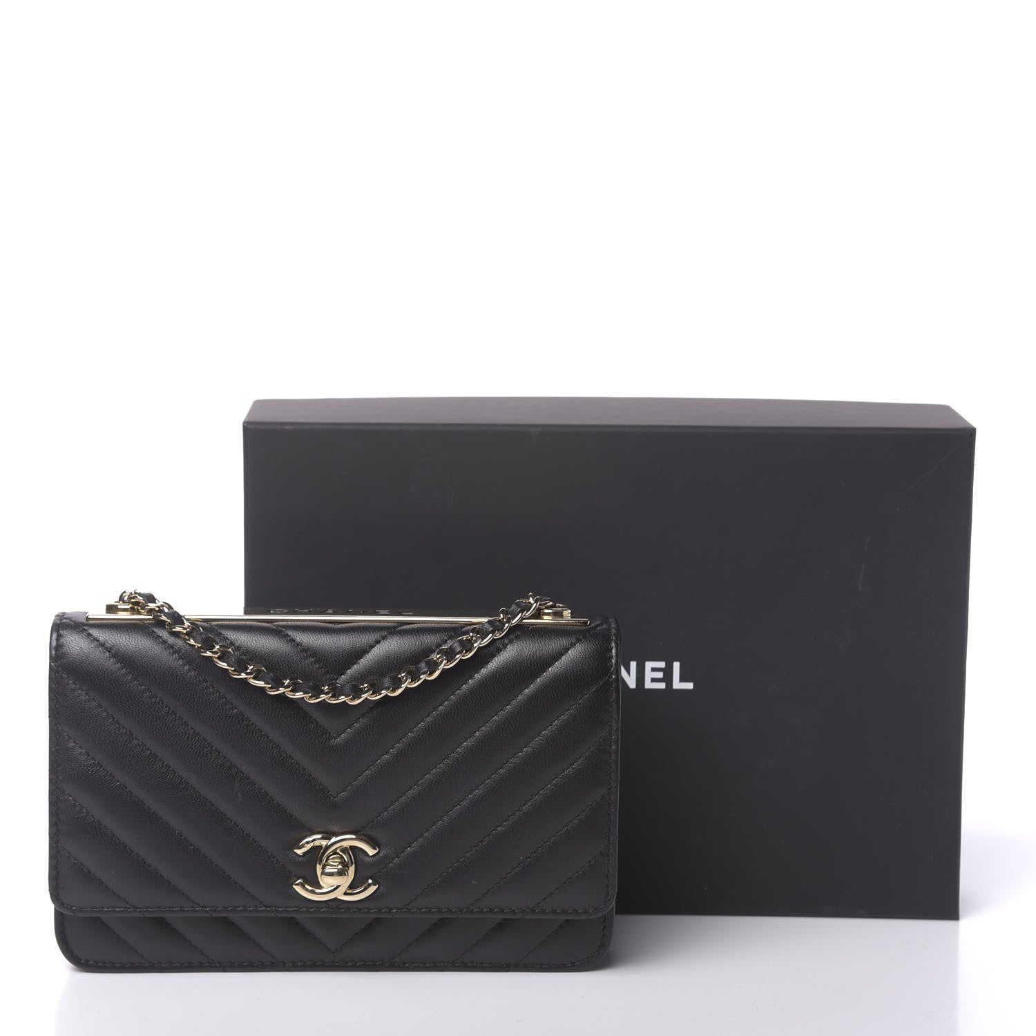 Chanel Lambskin Chevron Quilted Trendy CC Wallet On Chain WOC Black 15 of 15