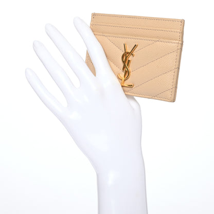 Saint Laurent Grain De Poudre Matelasse Chevron Monogram Credit Card Case Nude Powder 2 of 7