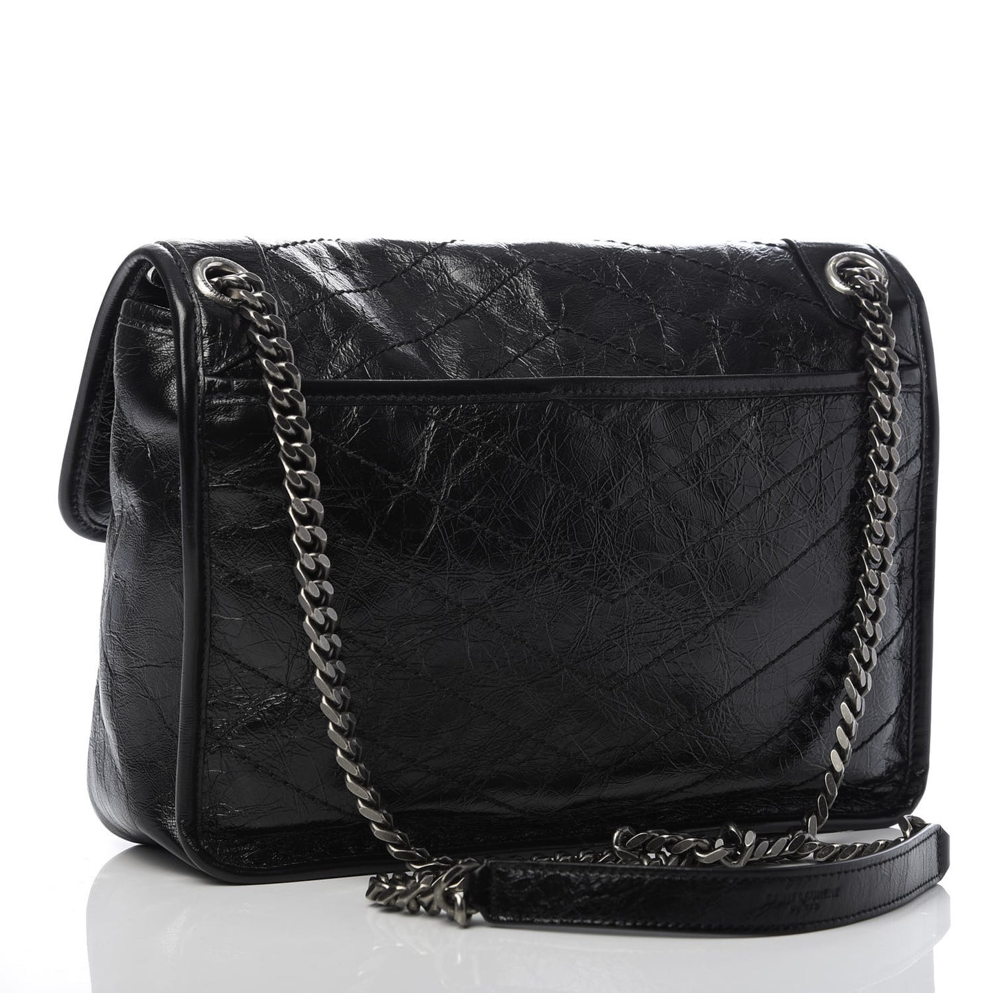 Crinkled Calfskin Matelasse Monogram Medium Niki Chain Satchel Black