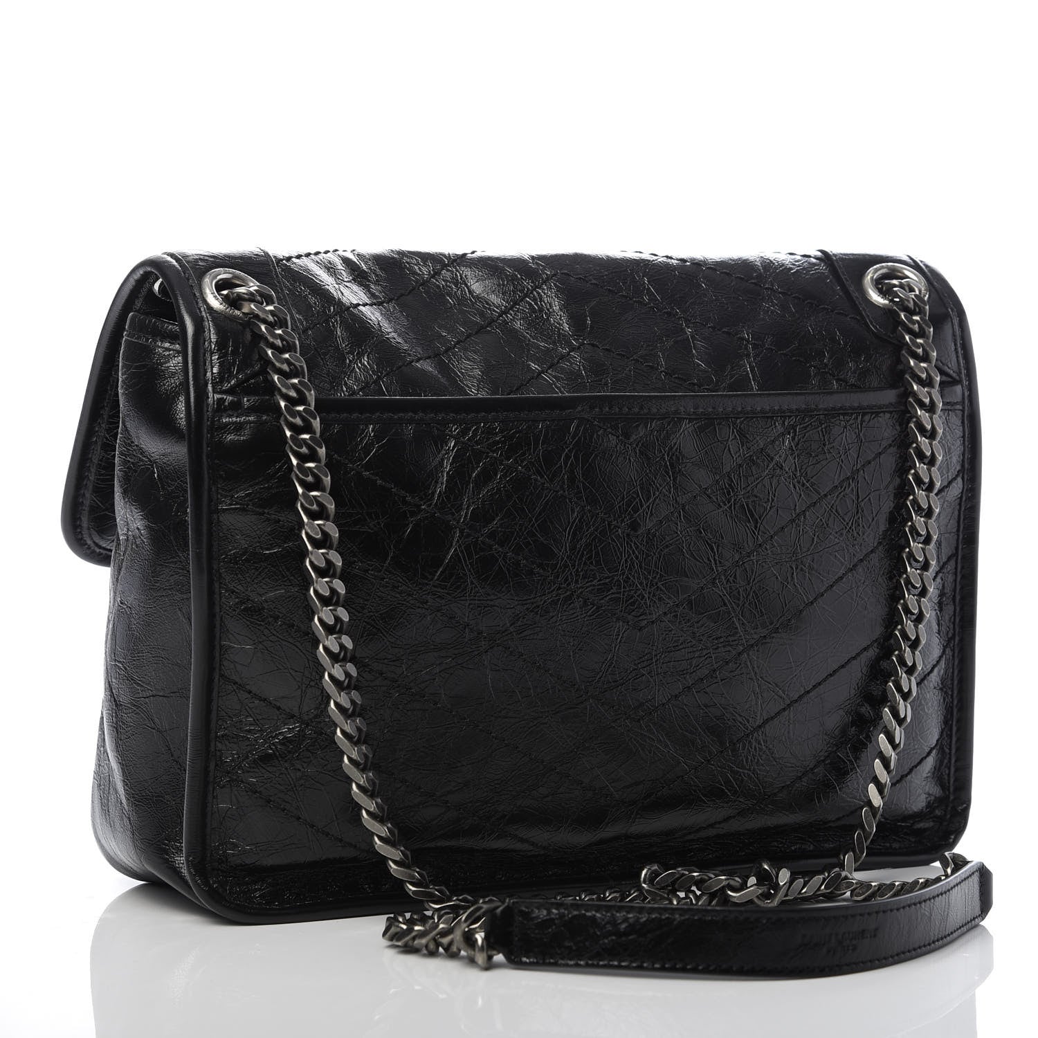 Saint Laurent Crinkled Calfskin Matelasse Monogram Medium Niki Chain Satchel Black 3 of 9