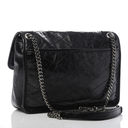 Saint Laurent Crinkled Calfskin Matelasse Monogram Medium Niki Chain Satchel Black 3 of 9
