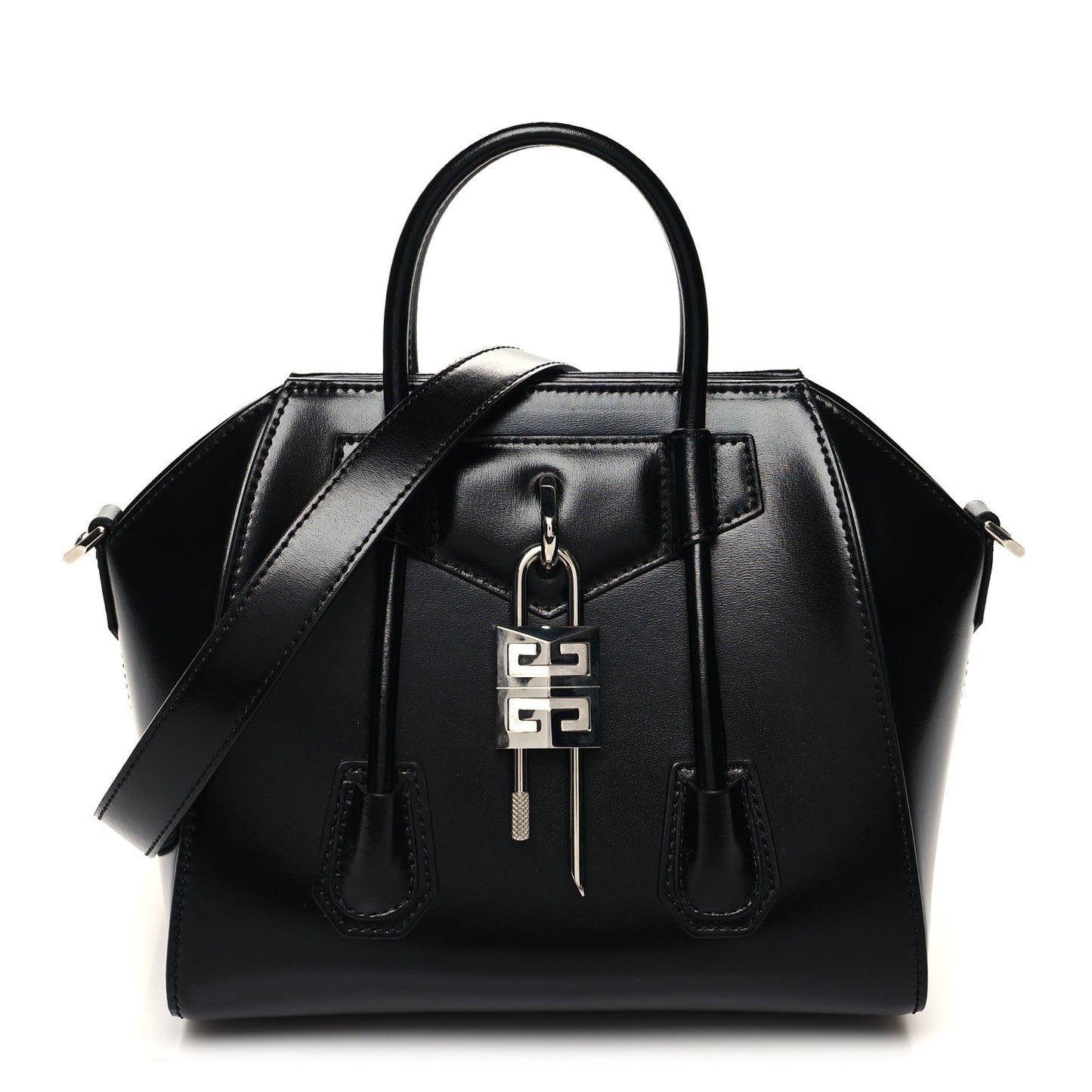 Box Calfskin Mini Lock Antigona Shoulder Bag Black