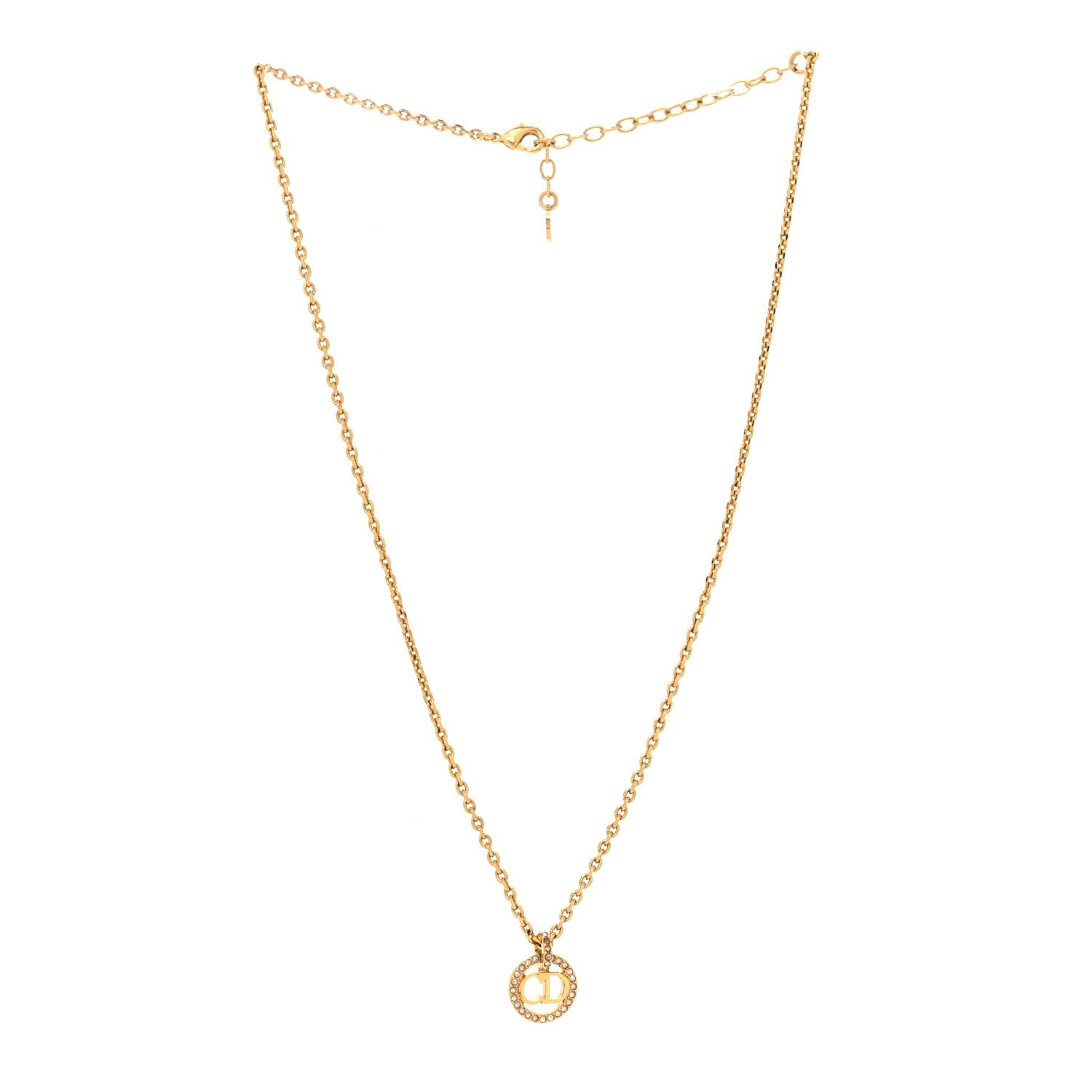 Christian Dior Metal Crystal CD Necklace Gold 3 of 5