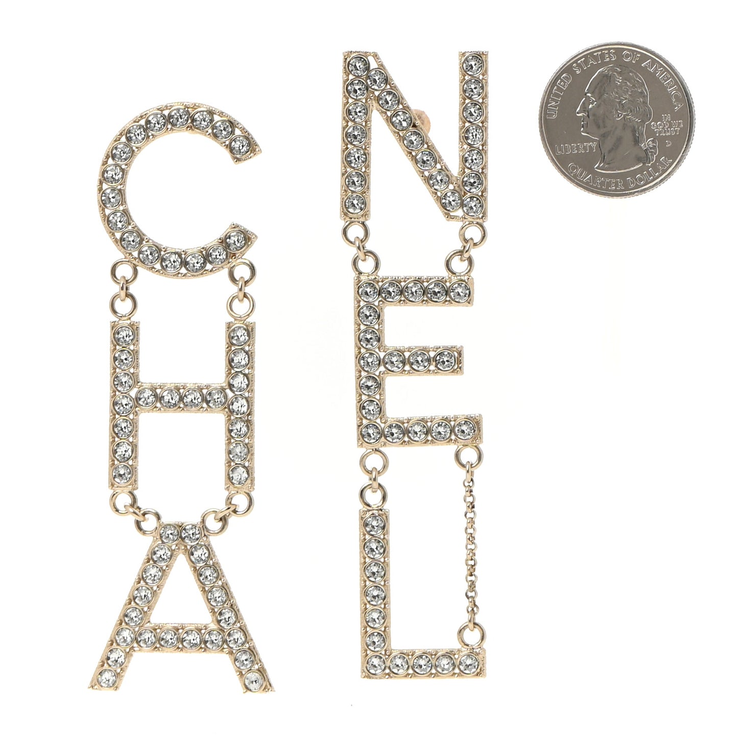 Crystal Cha-Nel Logo Drop Earrings Gold