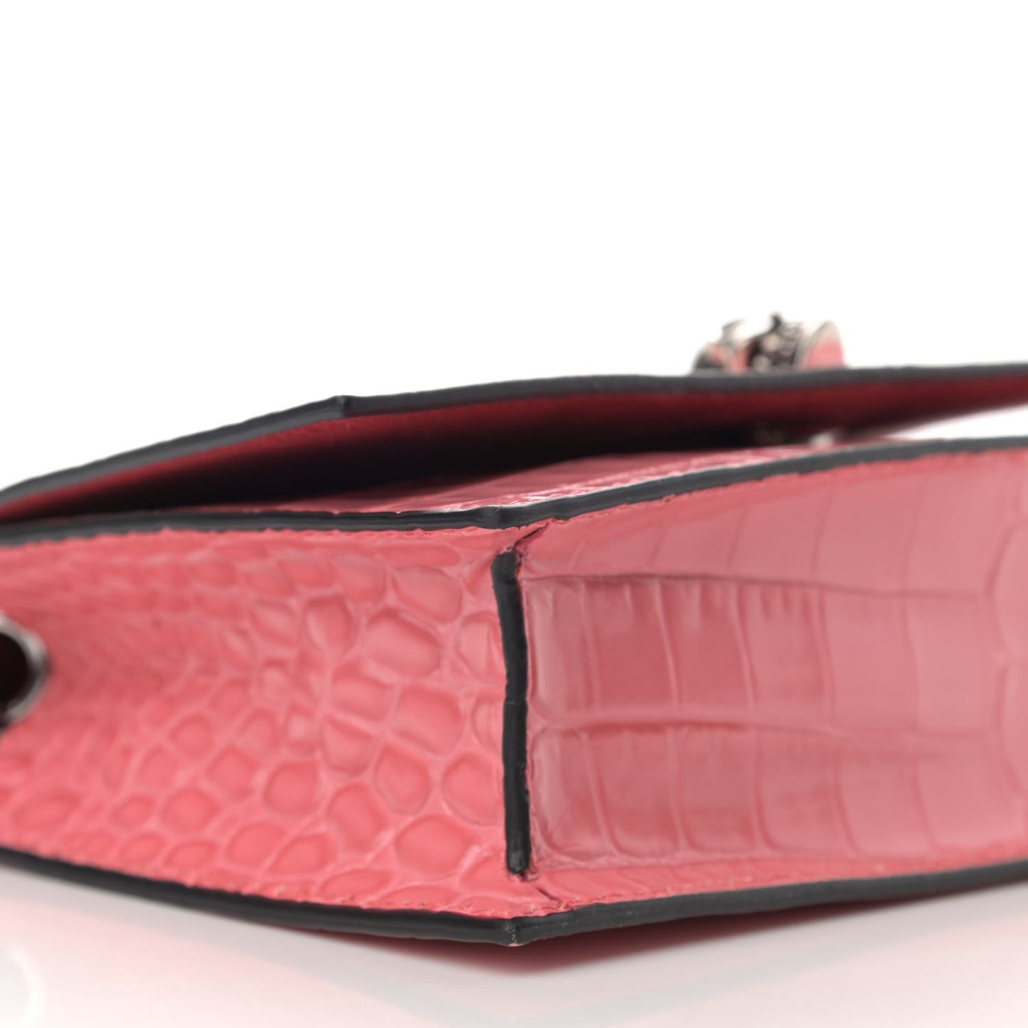 Calfskin Crocodile Embossed Skull Mini Crossbody Bag Pink