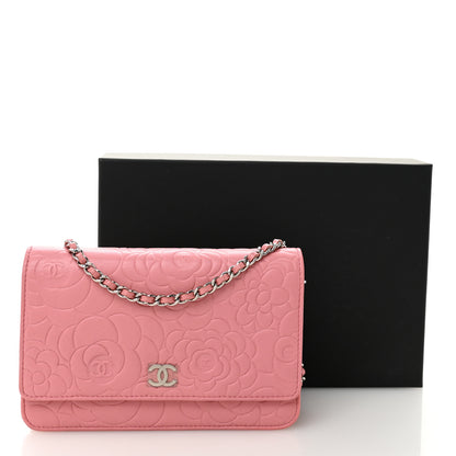 Chanel Lambskin Camellia Embossed Wallet on Chain WOC Pink 12 of 12