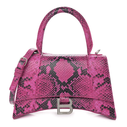 Balenciaga Shiny Calfskin Python Effect Small Hourglass Top Handle Bag Fuchsia Black 1 of 12