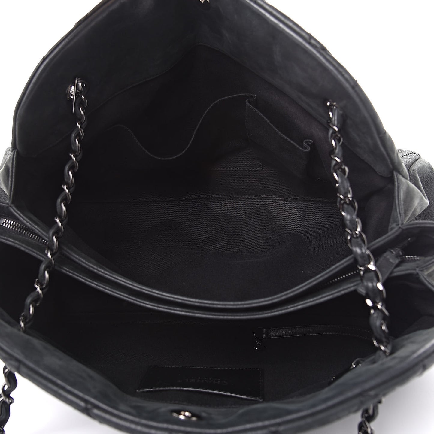 Iridescent Calfskin Stitched Extra Large Just Mademoiselle Bowling Bag Black