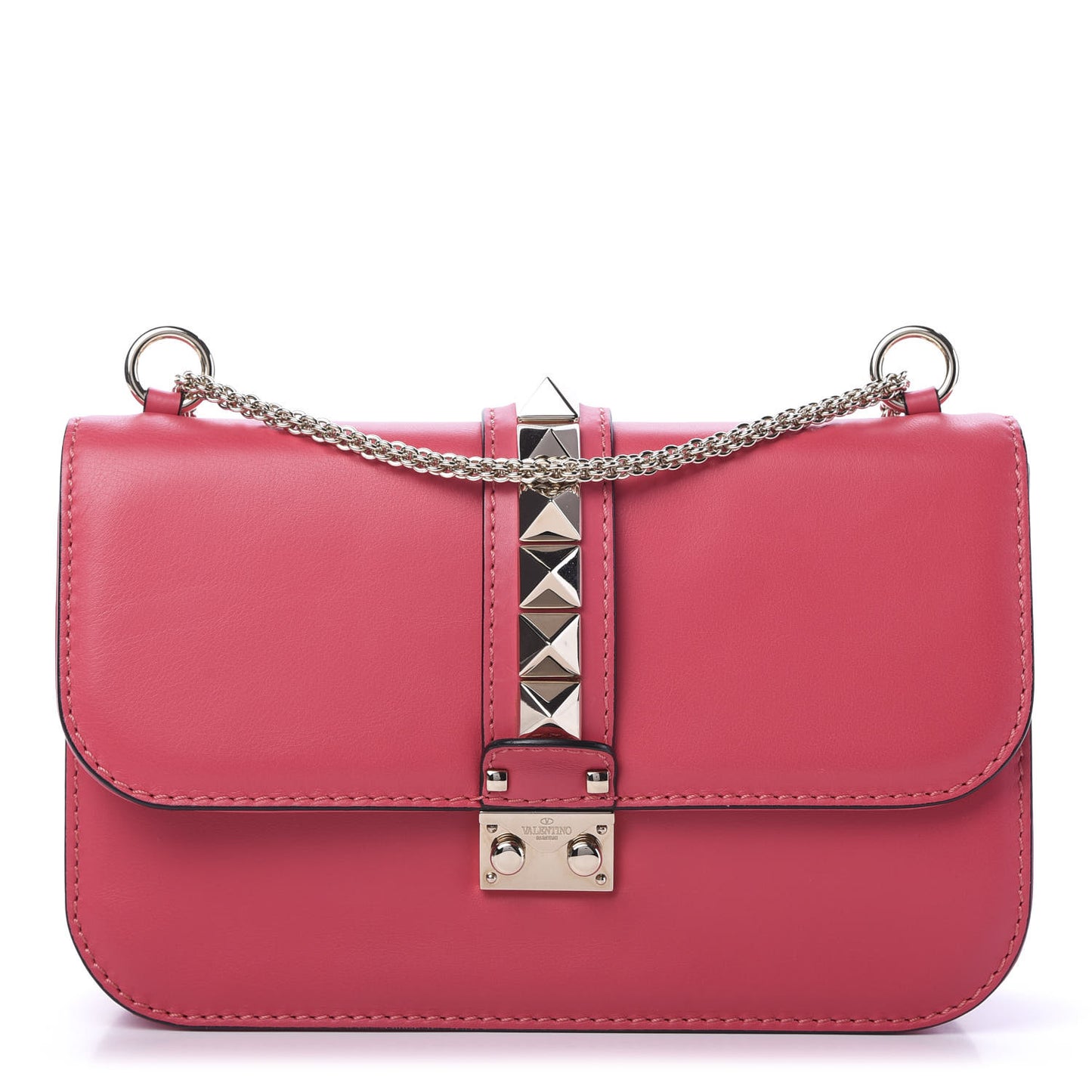 Vitello Medium Glam Lock Rockstud Flap Deep Rose