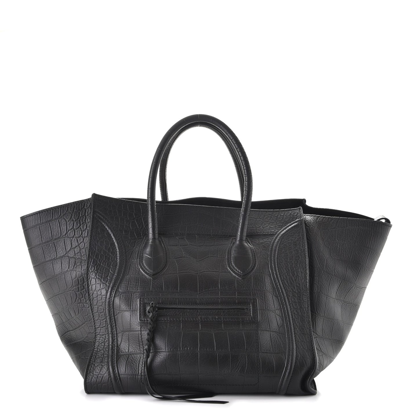 Crocodile Embossed Calfskin Large Phantom Luggage Black
