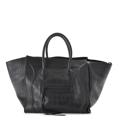 Celine Crocodile Embossed Calfskin Large Phantom Luggage Black 1 of 14