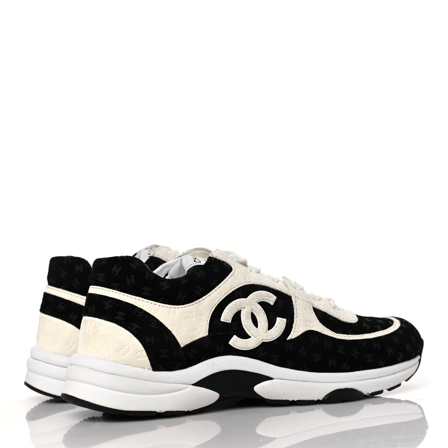 Nylon Suede Calfskin Printed CC Sneakers 41.5 White Black