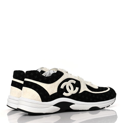Chanel Nylon Suede Calfskin Printed CC Sneakers 41.5 White Black 4 of 8