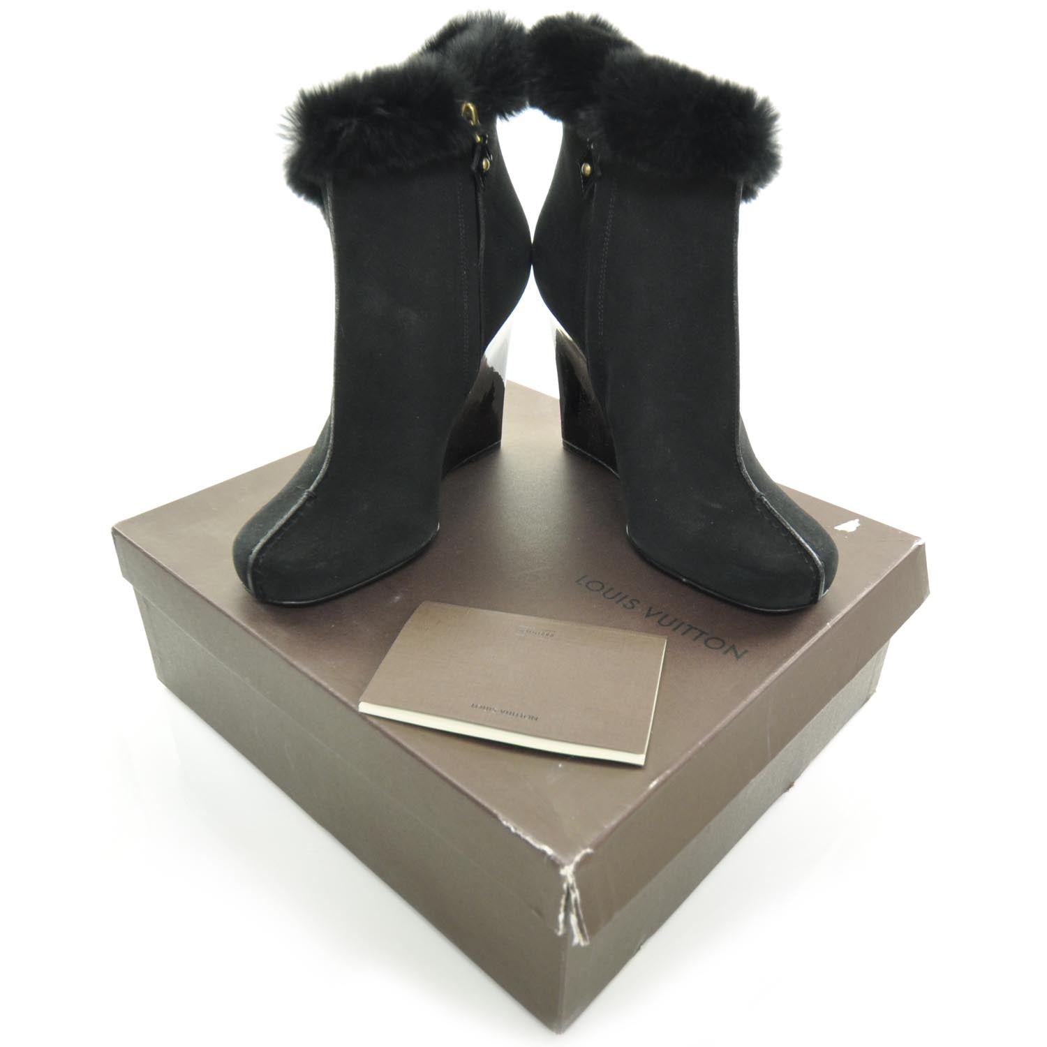 Louis Vuitton Suede Rabbit Fur Glacier Boots 38.5 Black 2 of 9