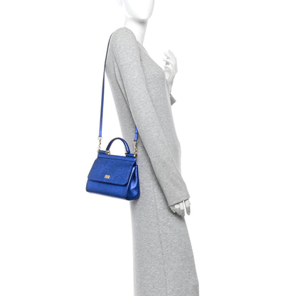 Dolce & Gabbana Metallic Dauphine Small Miss Sicily Satchel Blue 2 of 11